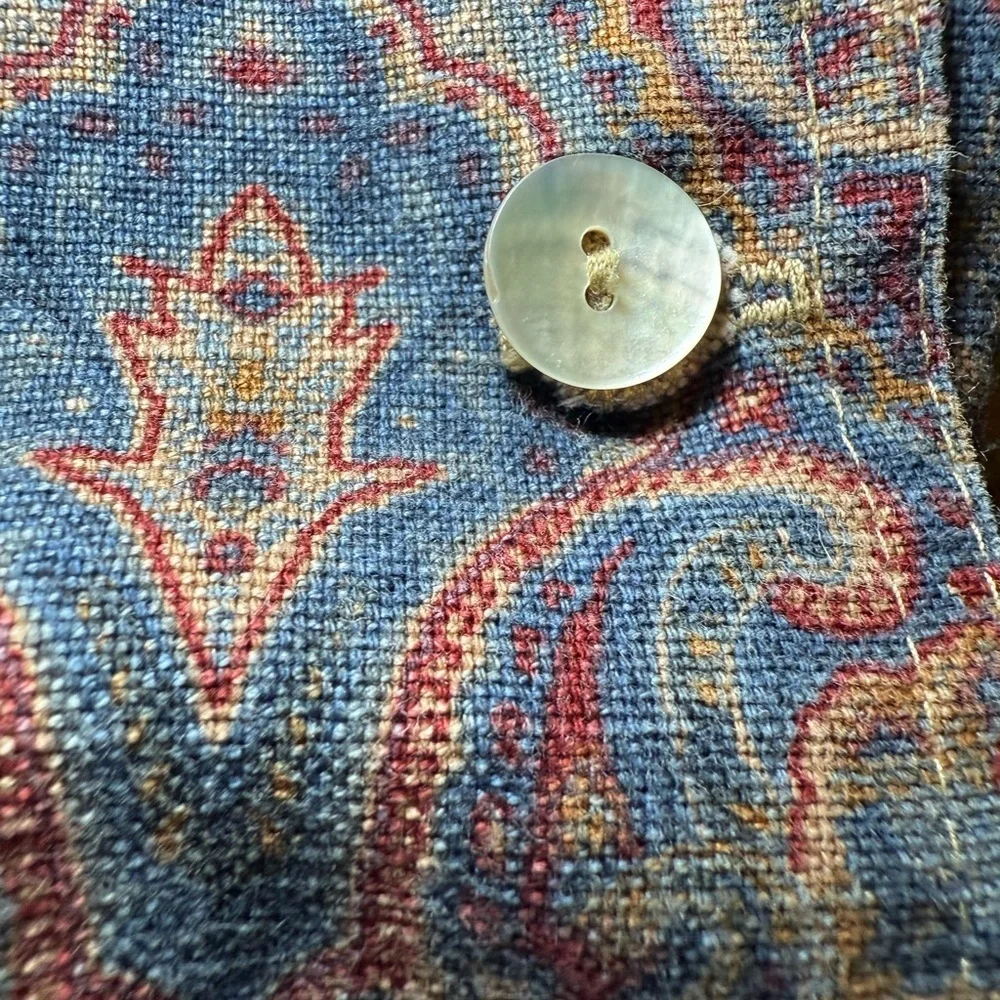 Norm Thompson Vintage Paisley Print Denim Jacket Size XL Red Blue Tan USA Boho